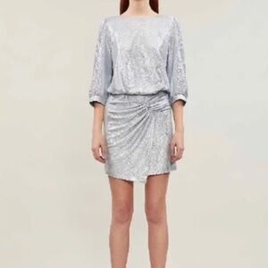 BA&SH Zalina Asymmetric Lamé Mini Dress In Argent Medium